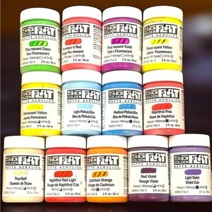 Lot of 13 Golden SoFlat Matte Acrylic 2 oz Paint Jars